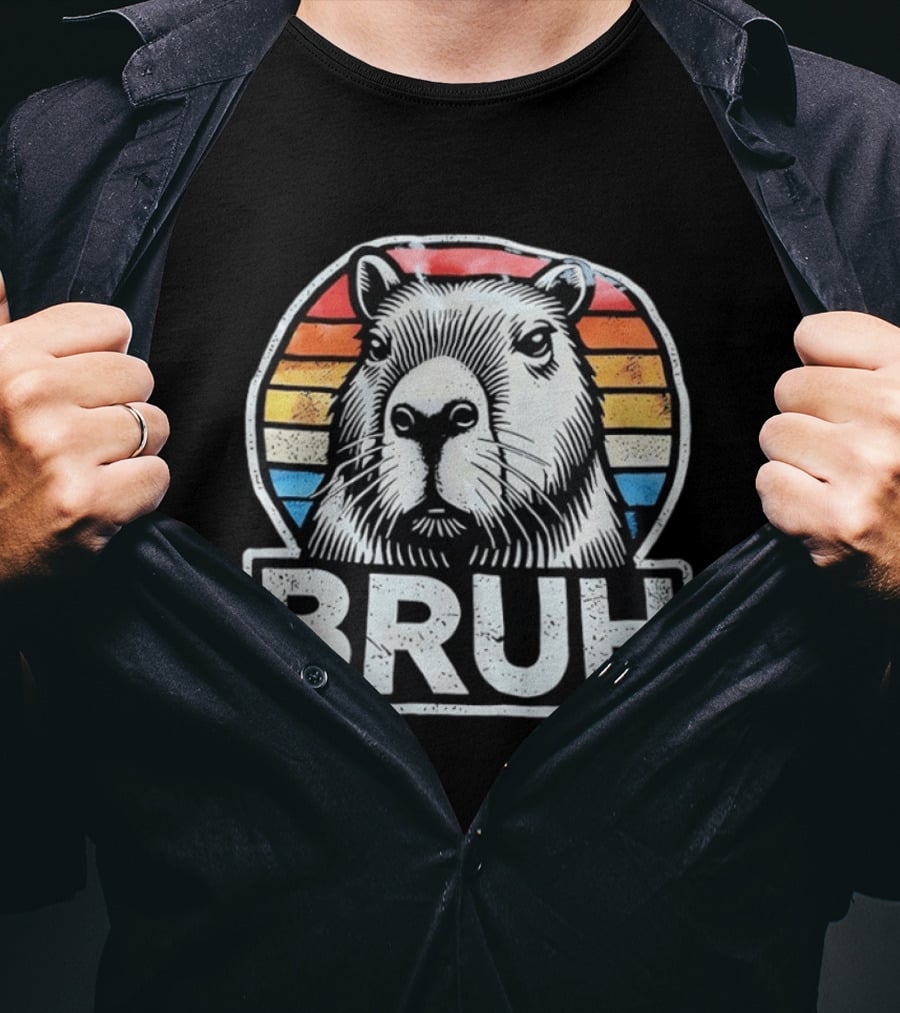 Capybara Bruh Retro Sunset Animal T-Shirt