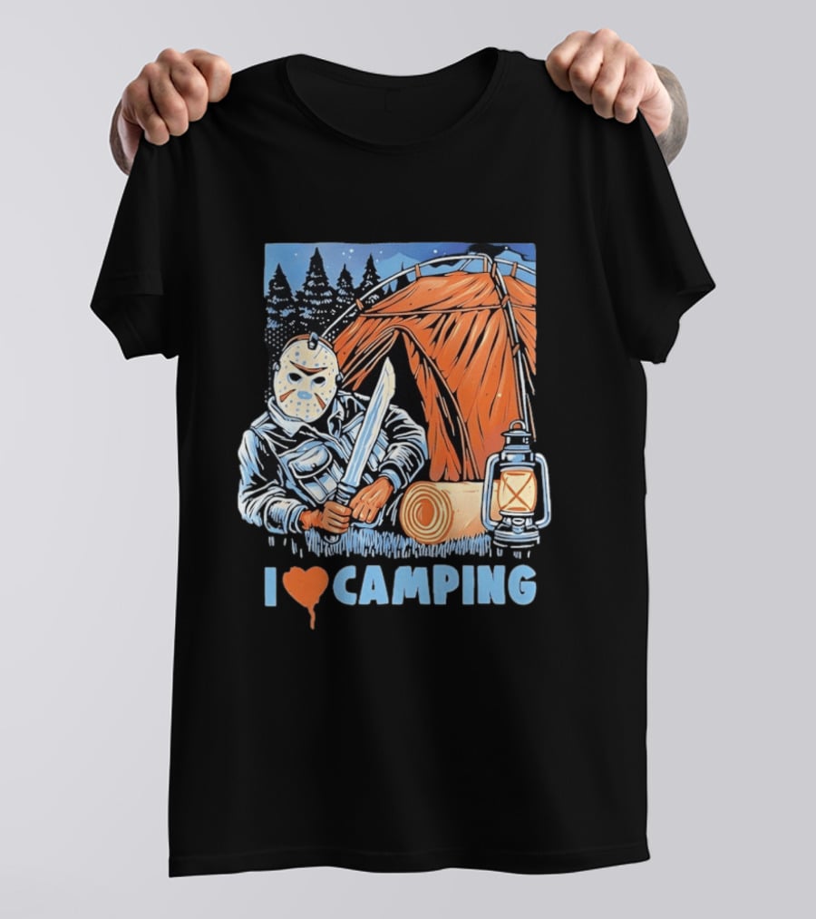 Jason Voorhees I Love Camping Knife Lantern Tent Iconic Horror T-Shirt