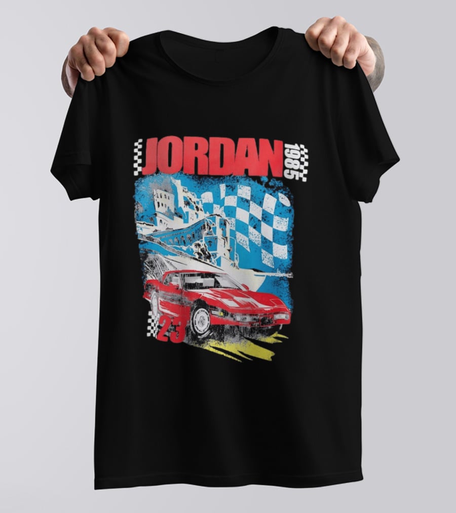 Jordan 1985 23 Chevrolet Corvette C4 Race Car Checkered Flag Racing T-Shirt