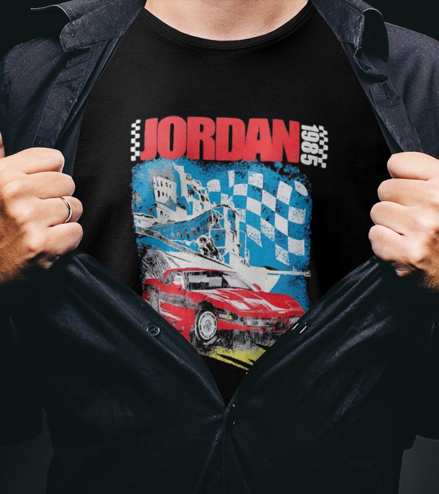 Jordan 1985 23 Chevrolet Corvette C4 Race Car Checkered Flag Racing T-Shirt