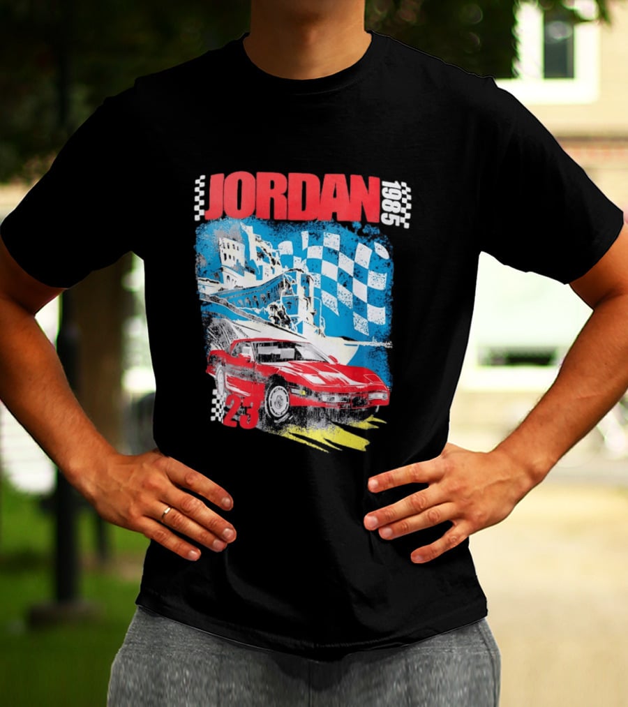 Jordan 1985 23 Chevrolet Corvette C4 Race Car Checkered Flag Racing T-Shirt