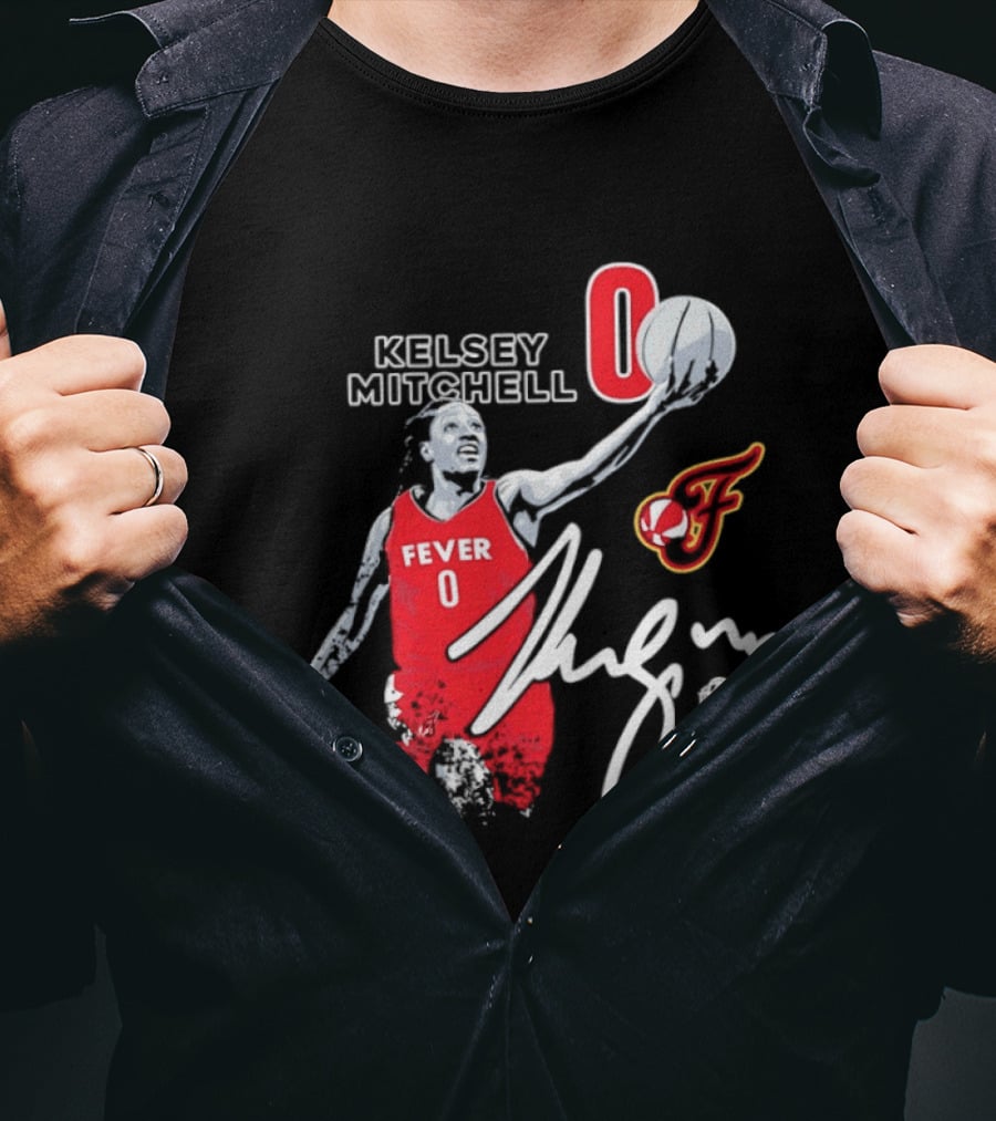 Kelsey Mitchell Indiana Fever 0 WNBA Player Signature T-Shirt