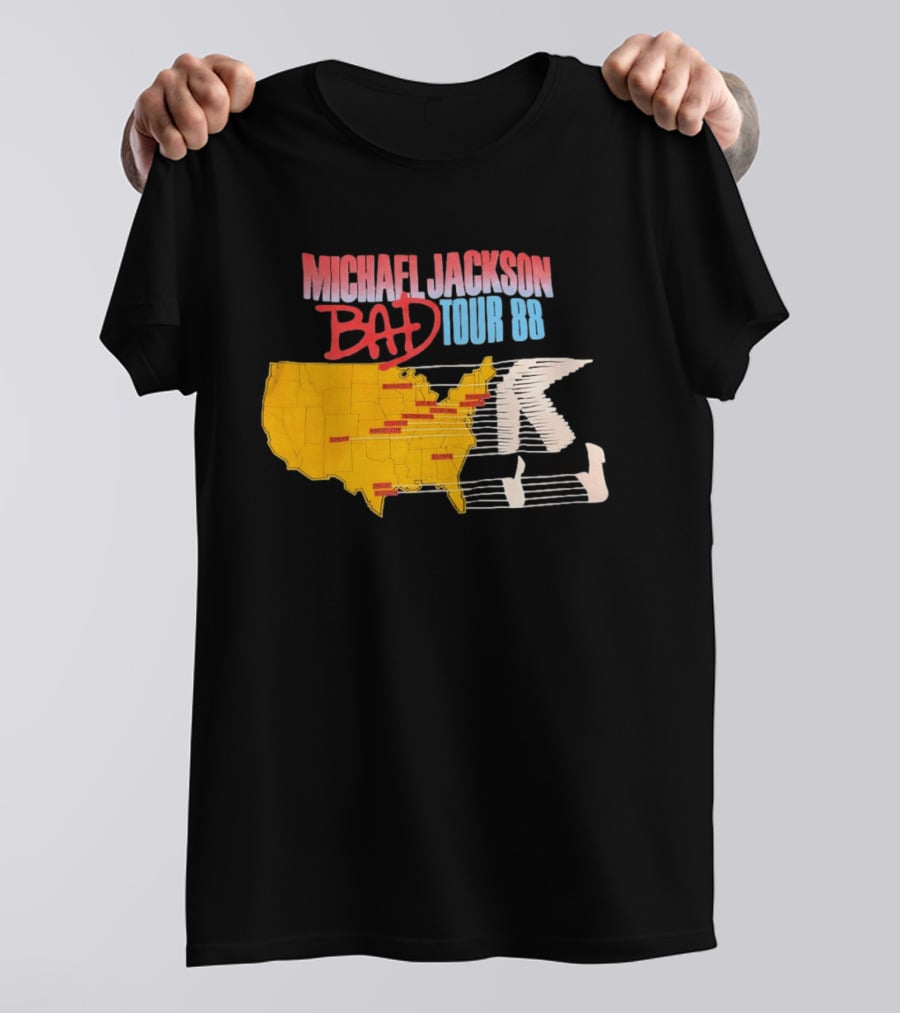 Michael Jackson BAD Tour 88 USA Map T-Shirt