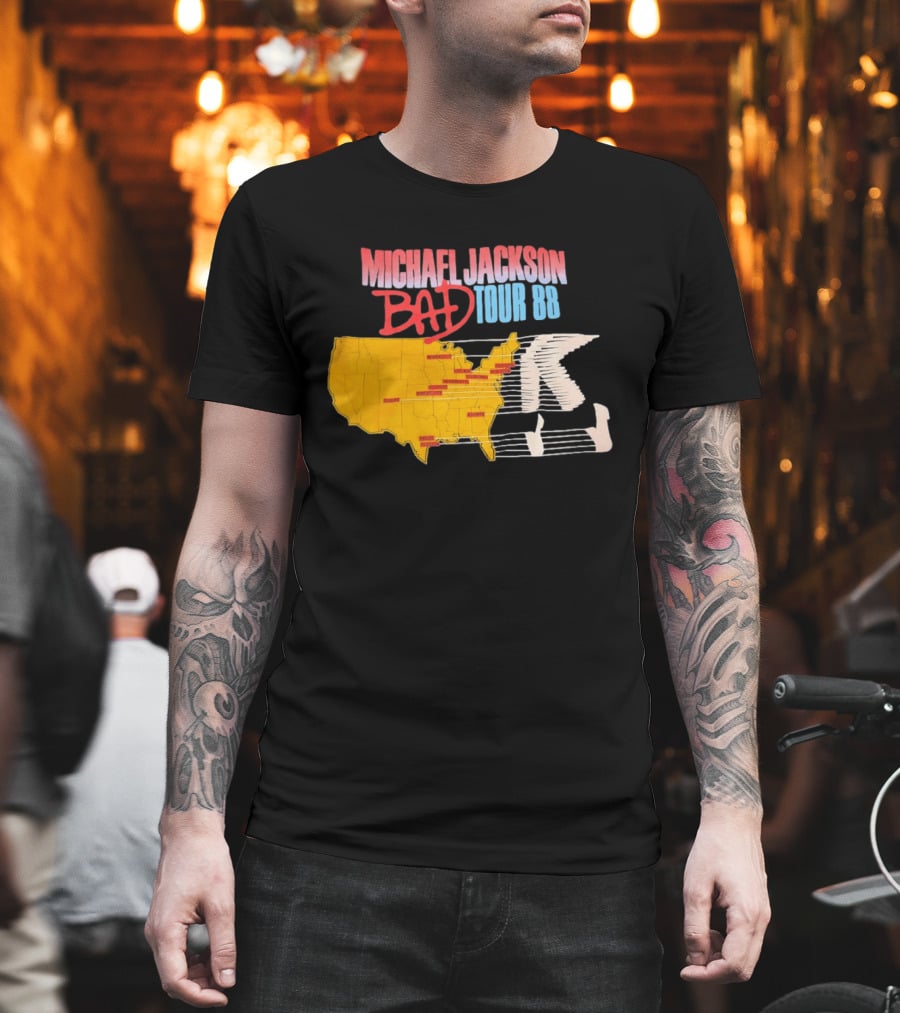 Michael Jackson BAD Tour 88 USA Map T-Shirt