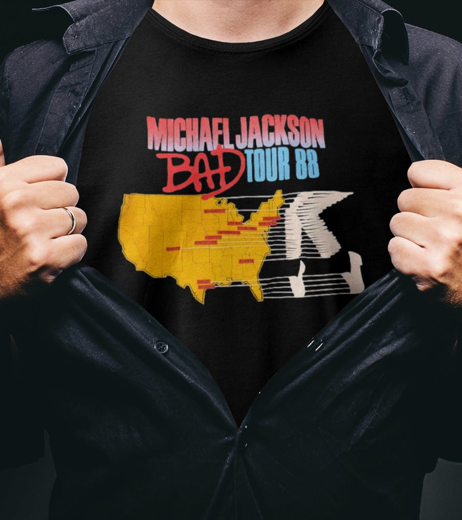 Michael Jackson BAD Tour 88 USA Map T-Shirt