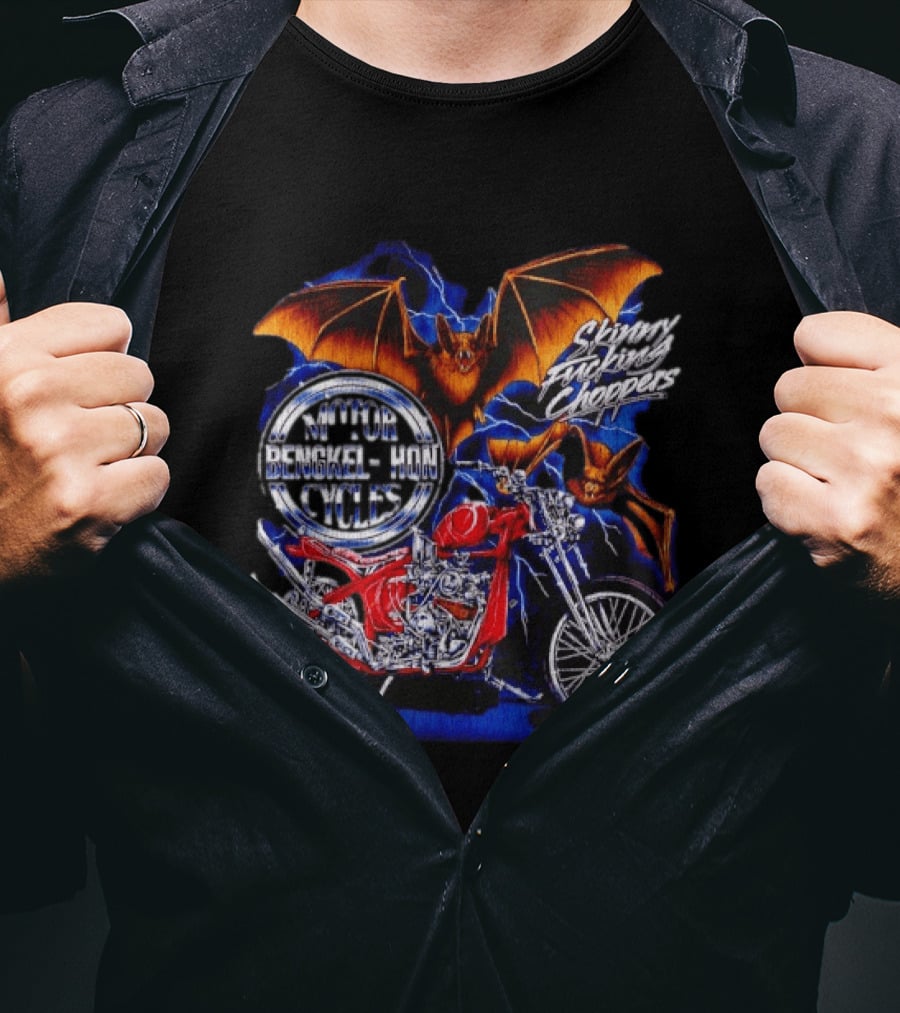 Jhon Cycles Motor Bengkel Skinny Choppers Ubud Bali Motorcycle With Bats T-Shirt