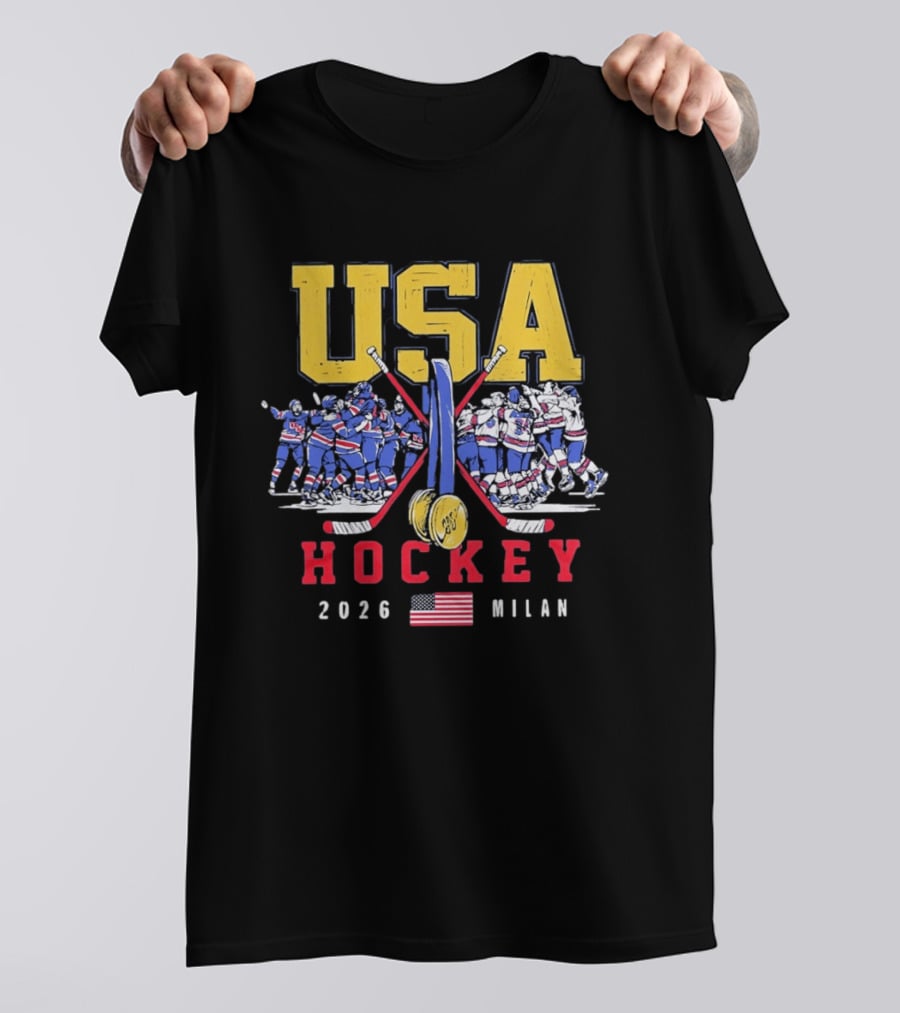 USA Hockey 2026 Milan Gold Medal Celebration Team USA Flag T-Shirt