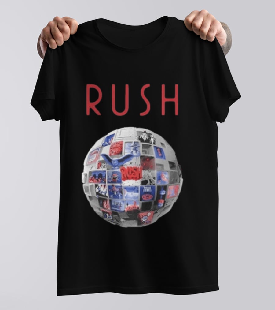 Rush All The World's An Album Tour 2026 2027 History Iconic Sphere Collage T-Shirt