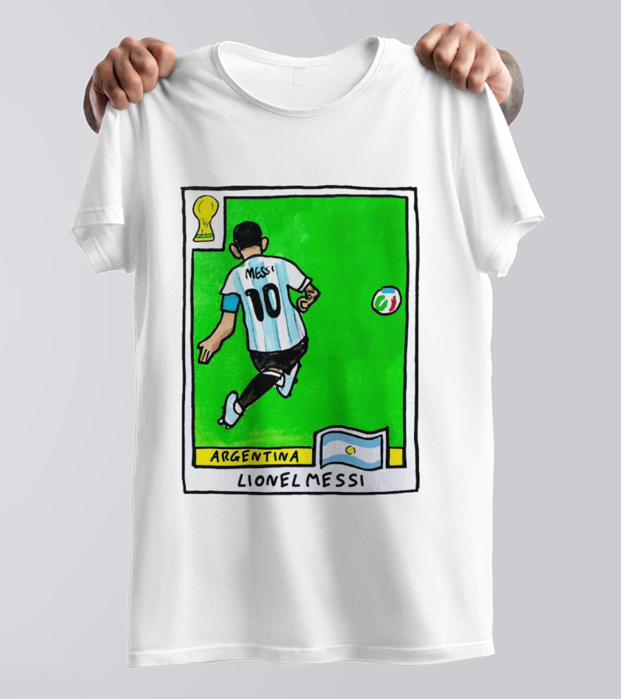 Lionel Messi Argentina Number 10 Football Card With World Cup And National Flag T-Shirt