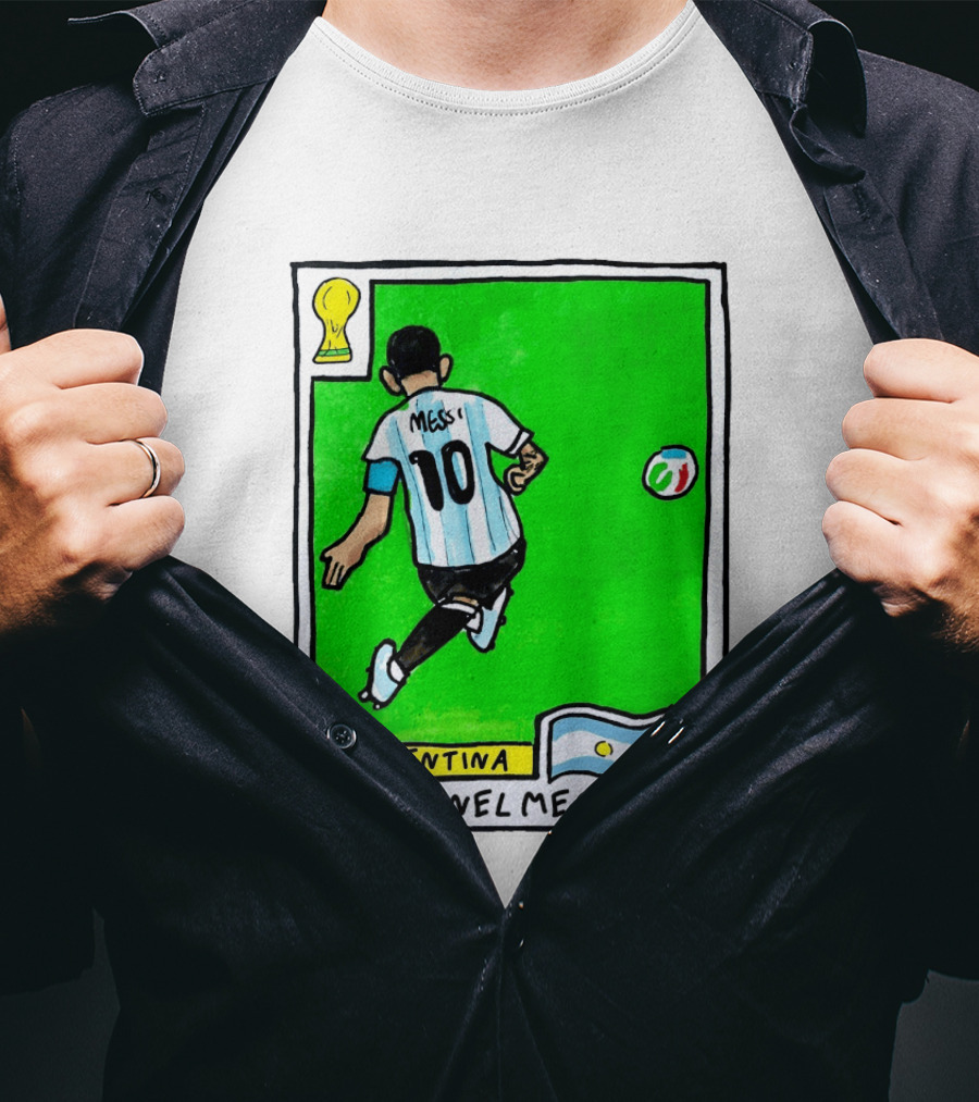 Lionel Messi Argentina Number 10 Football Card With World Cup And National Flag T-Shirt