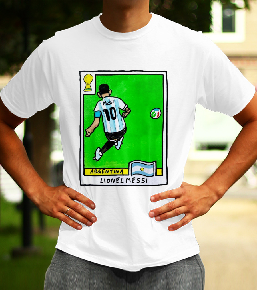 Lionel Messi Argentina Number 10 Football Card With World Cup And National Flag T-Shirt
