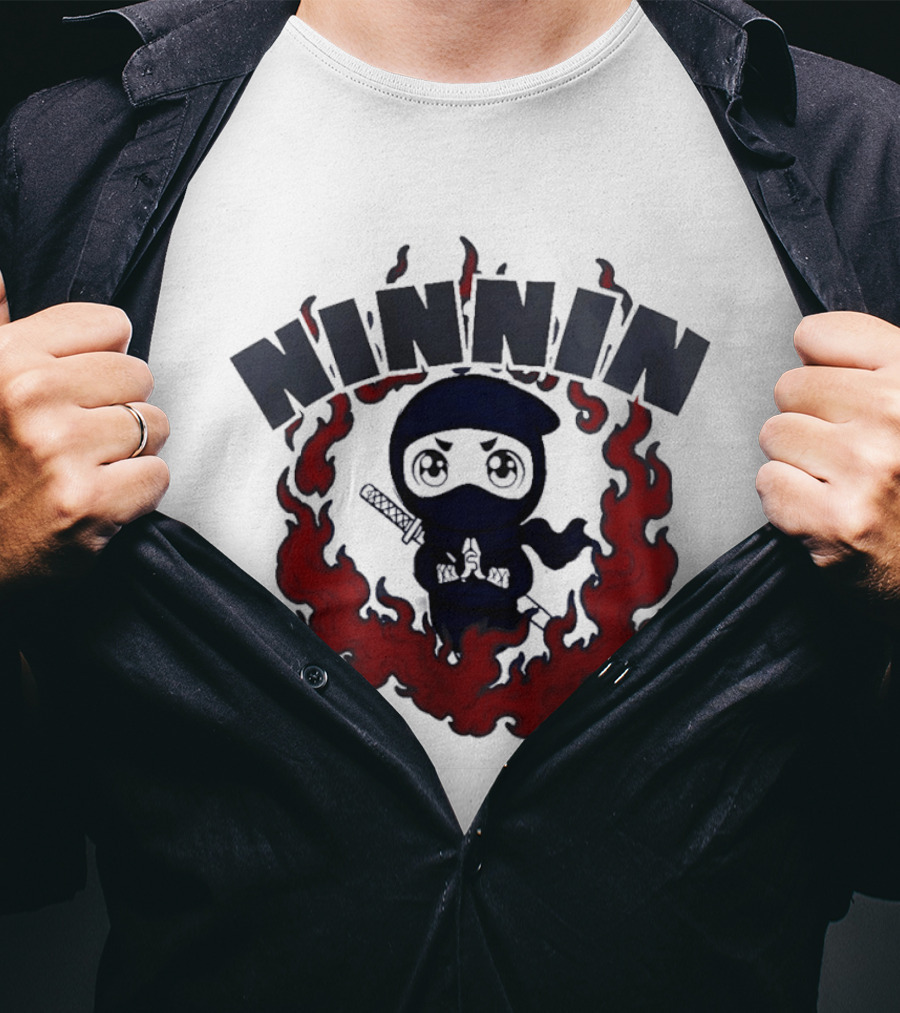 Ninin Ninja Chibi Flames Katana T-Shirt