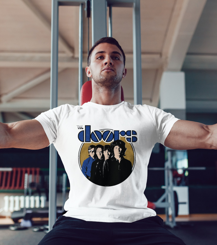 The Doors Faces Band Members Iconic Gold Circle T-Shirt