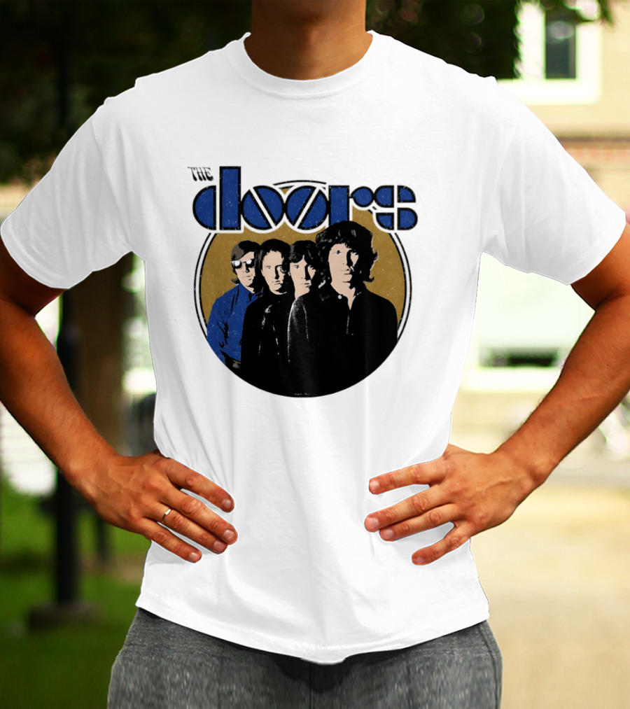 The Doors Faces Band Members Iconic Gold Circle T-Shirt