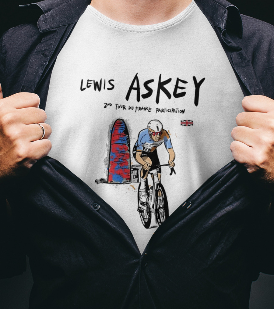 Lewis Askey 2nd Tour De France Participation Groupama FDJ Sky Blue Cyclist T-Shirt