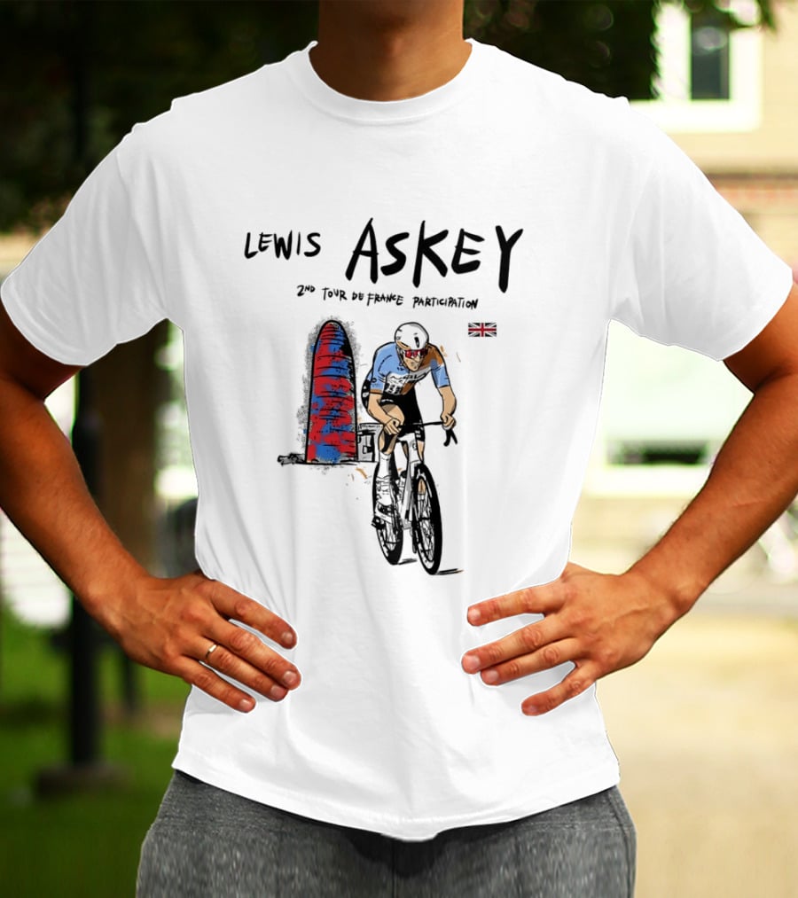 Lewis Askey 2nd Tour De France Participation Groupama FDJ Sky Blue Cyclist T-Shirt