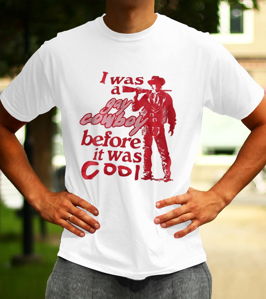 I Was A Gay Cowboy Before It Was Cool LGBTQ Pride Western Humor Red Figure T-Shirt