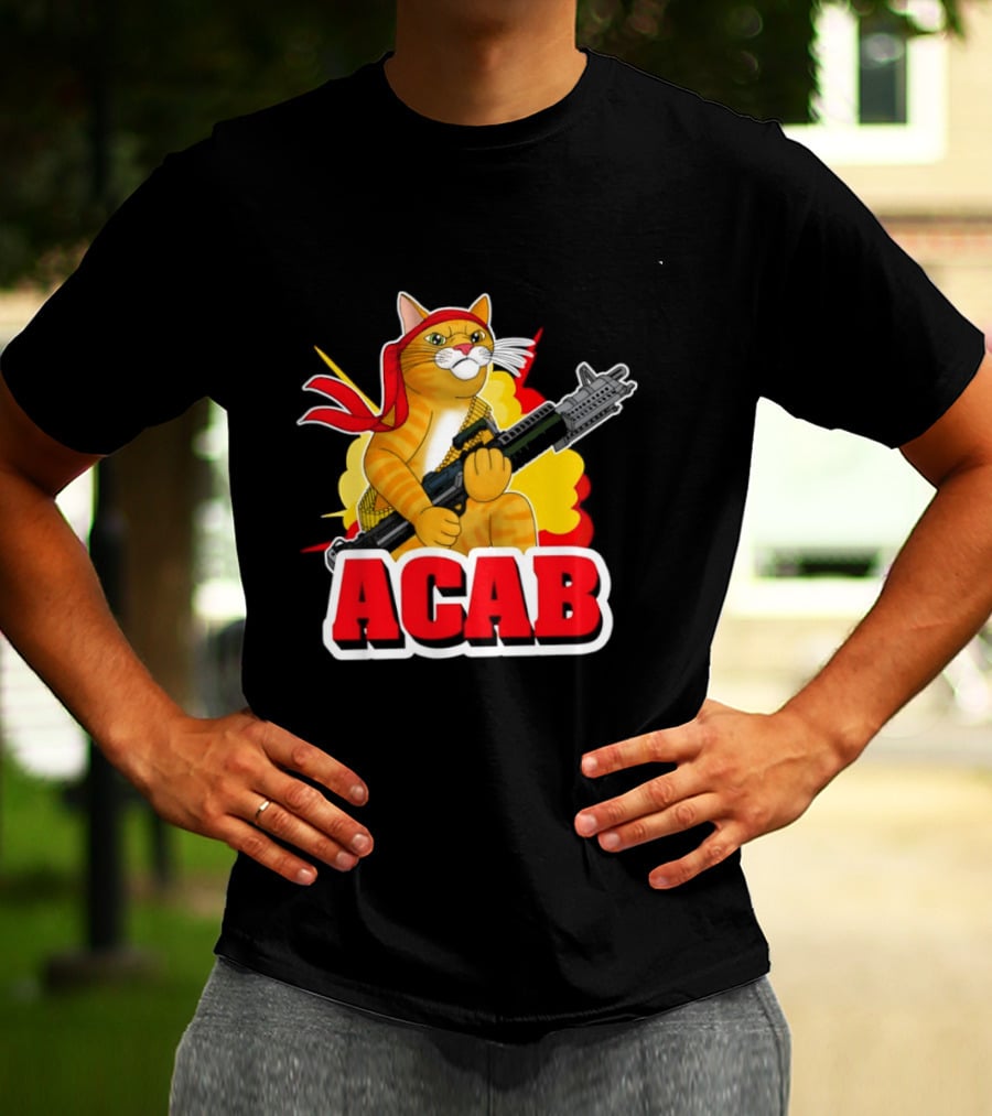 ACAB All Cats Are Badasses Rocket Launcher Cat With Red Bandana T-Shirt