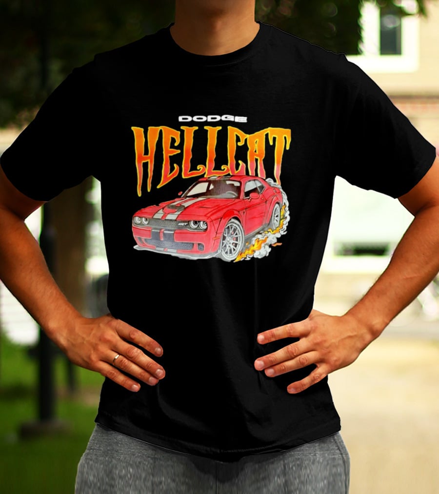 Dodge Hellcat Car Flames Drifting T-Shirt