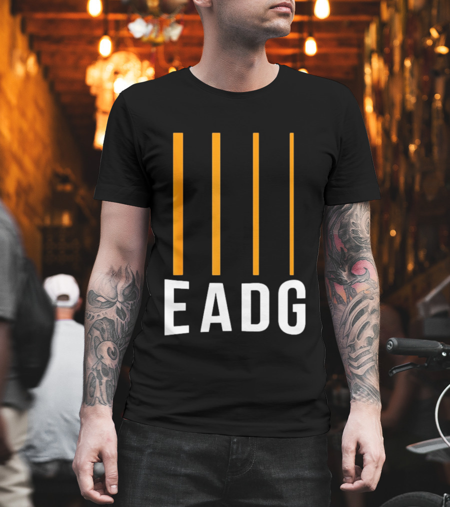 EADG Bass Guitar Four Strings Musician Vertical Lines T-Shirt
