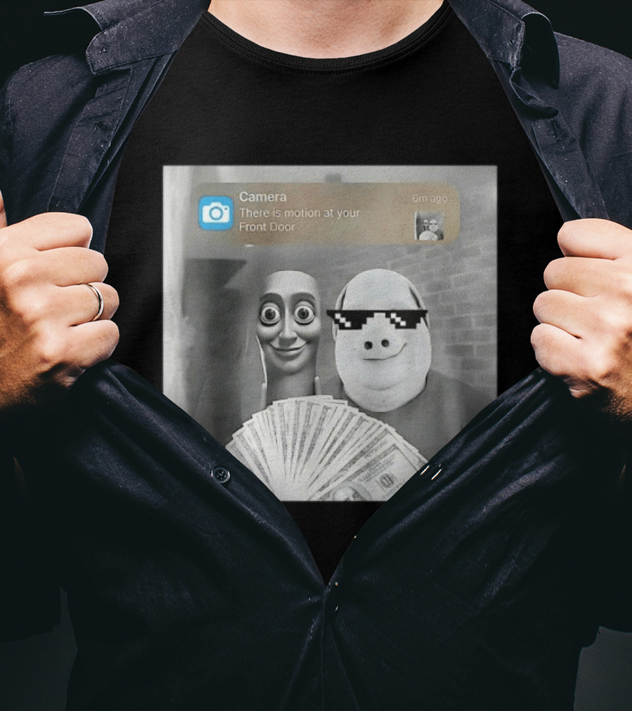 Camera There Is Motion At Your Front Door Meme Pig Mask And Funny Faceувель� T-Shirt