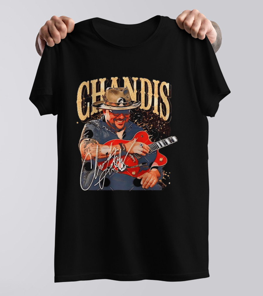 Chandis Guitarist Smiling With Red Guitar And Hat T-Shirt