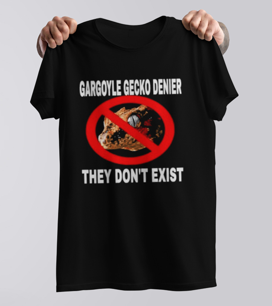 Gargoyle Gecko Denier They Don't Exist Reptile Red Circle Slash T-Shirt