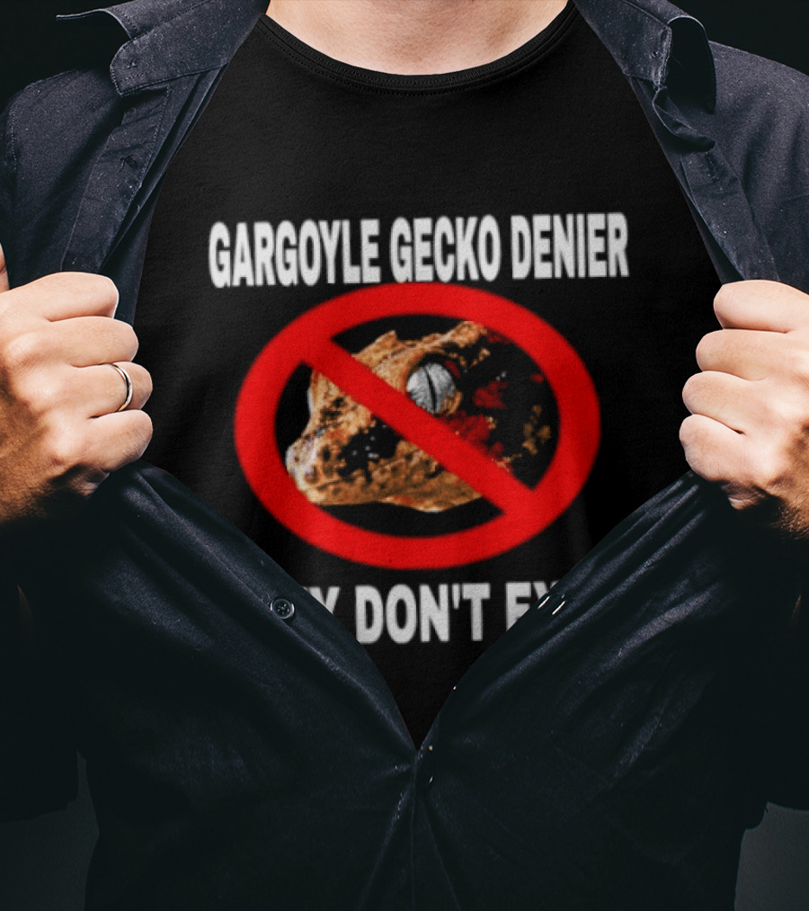 Gargoyle Gecko Denier They Don't Exist Reptile Red Circle Slash T-Shirt
