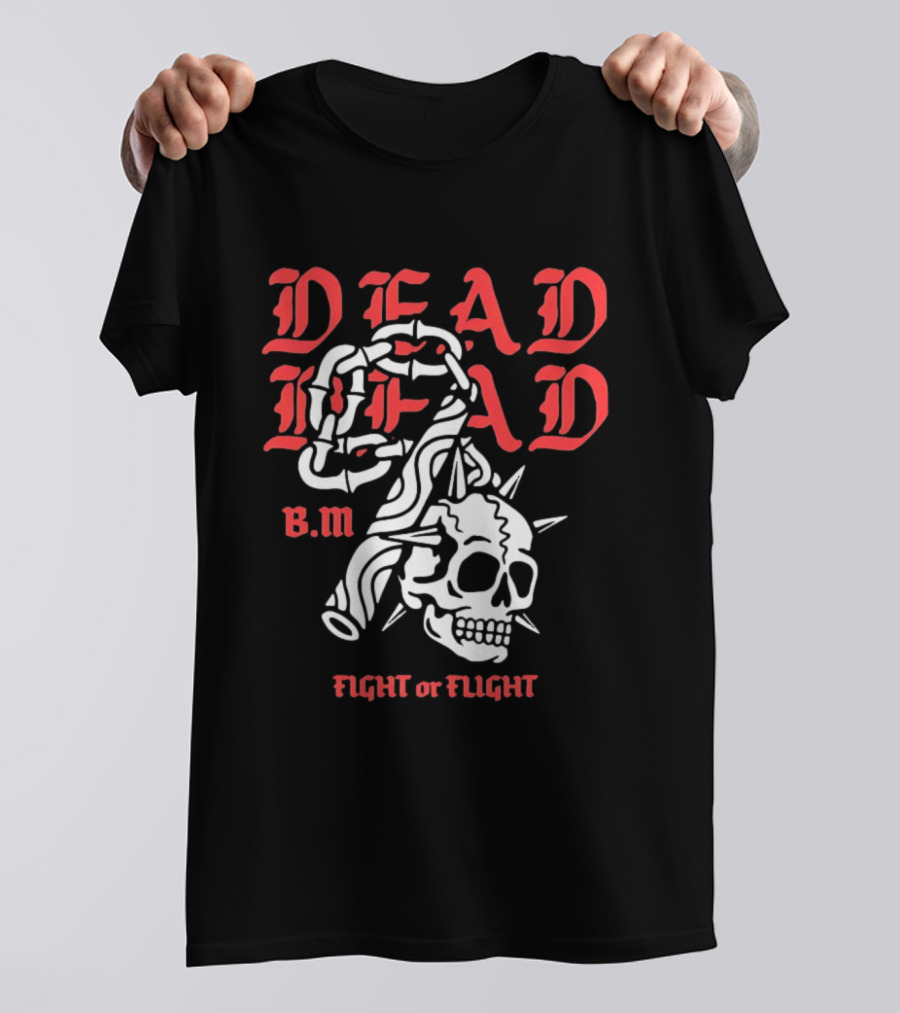 Dead Head BM Fight Or Flight Skull Gripped By Hand Spiked Chain T-Shirt