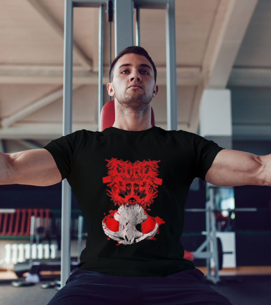Gore Boar Skull Red Face Death Metal Hardcore T-Shirt