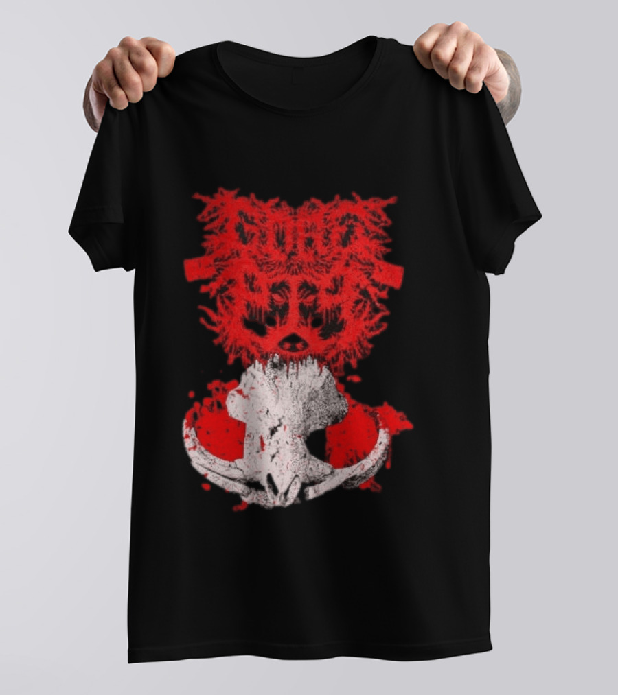Gore Boar Skull Red Face Death Metal Hardcore T-Shirt