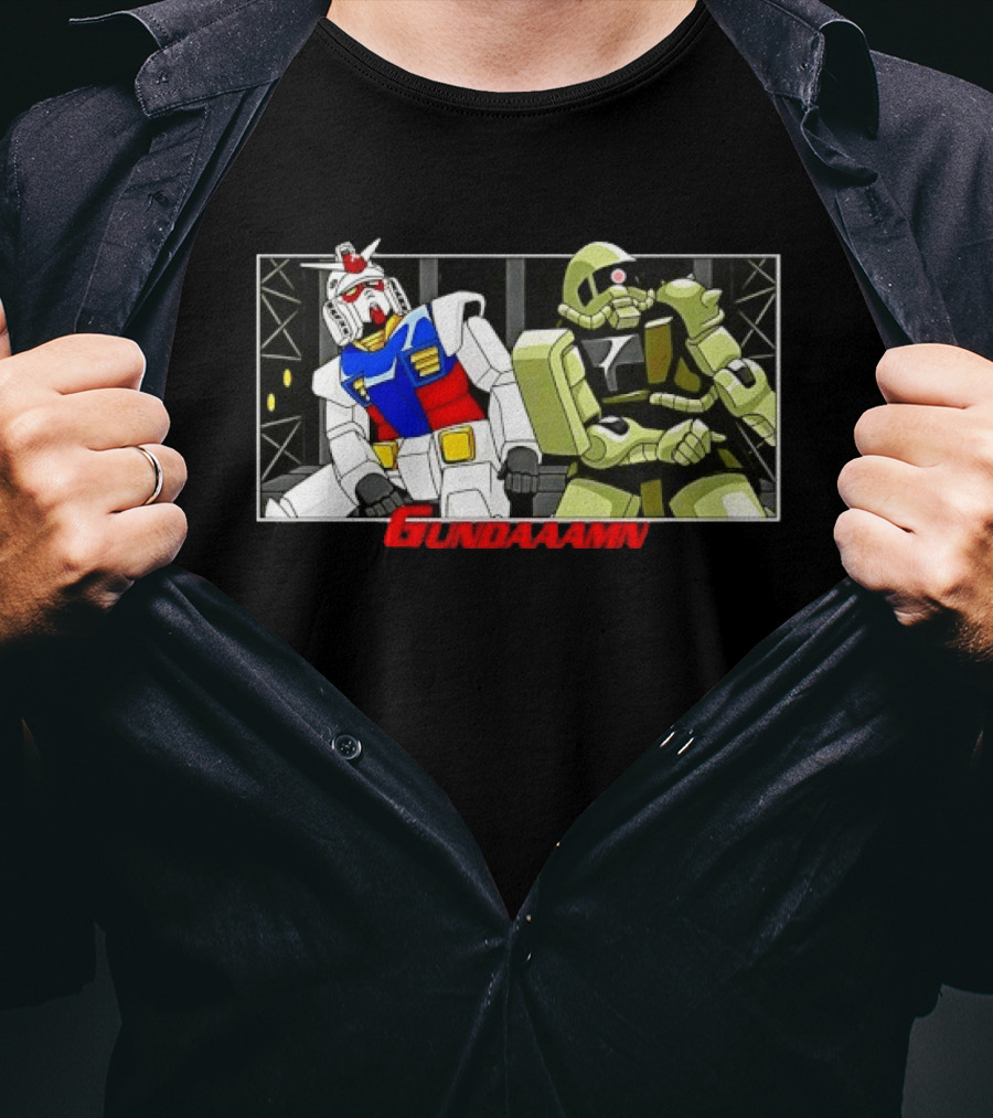 Gundaamn Gundam Zaku II Anime Mecha Sunrise Battle Scene T-Shirt