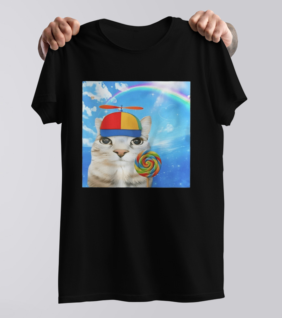 Happy Cat Rainbow Lollipop Dreamcore Brainrot Meme Weirdcore Aesthetic T-Shirt
