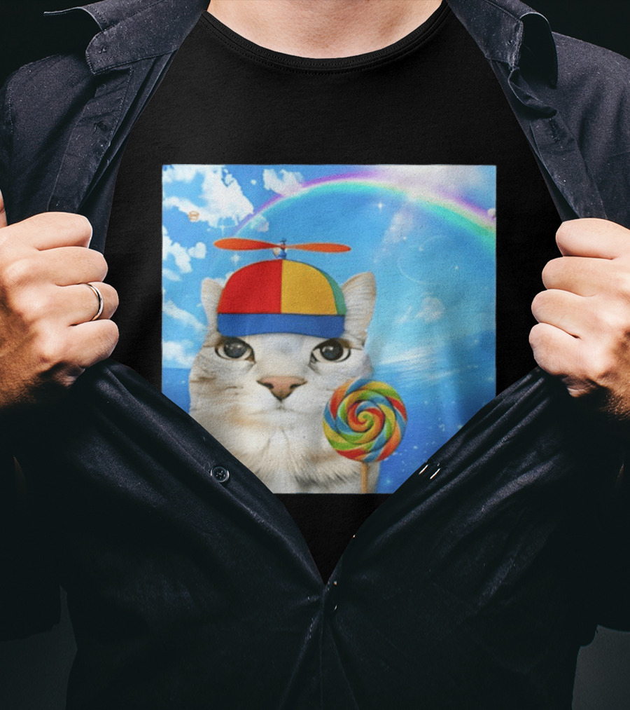 Happy Cat Rainbow Lollipop Dreamcore Brainrot Meme Weirdcore Aesthetic T-Shirt