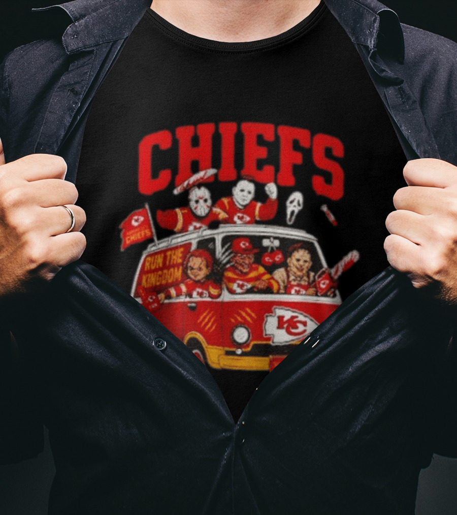 Kansas City Chiefs Horror Icons Run The Kingdom Van Adventure T-Shirt