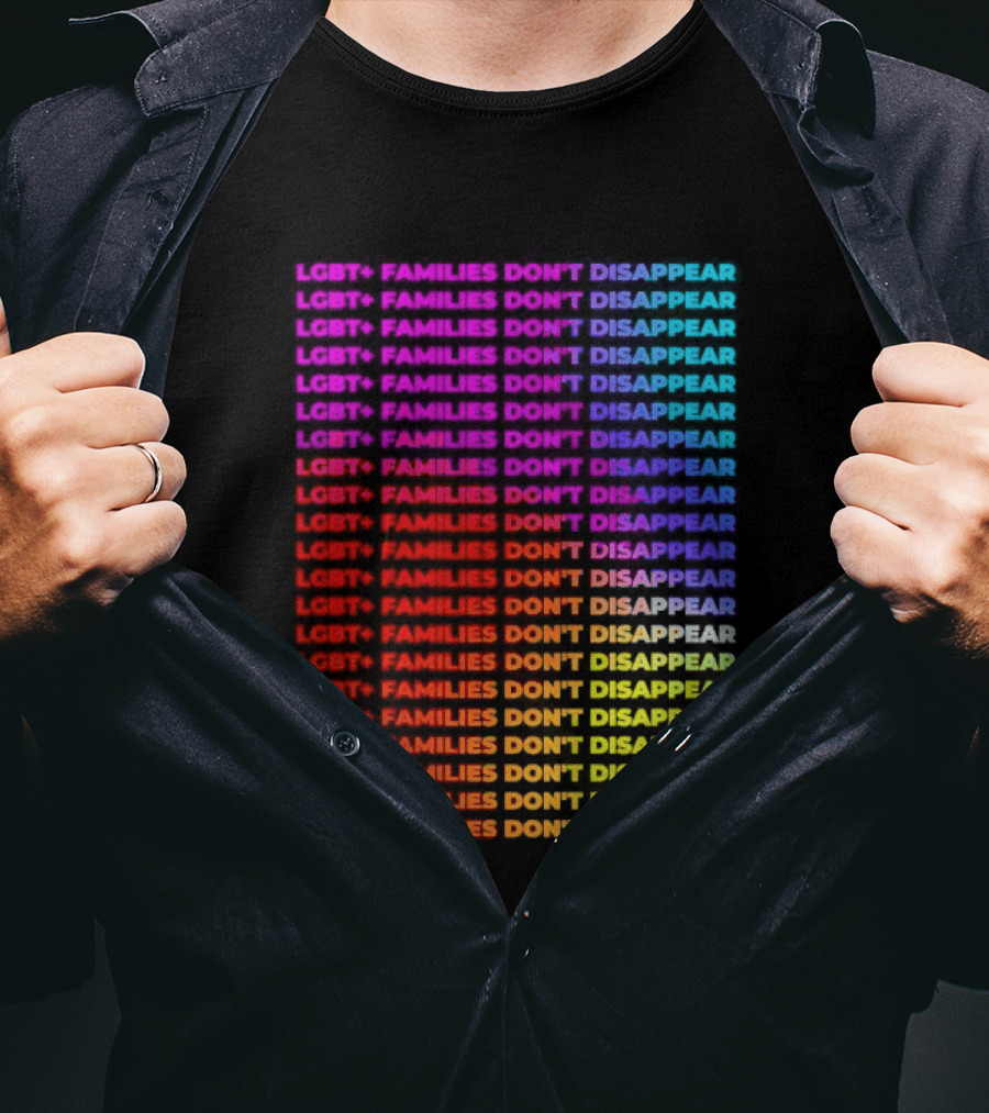 LGBT+ Families Don't Disappear Rainbow Text Pride Celebration T-Shirt