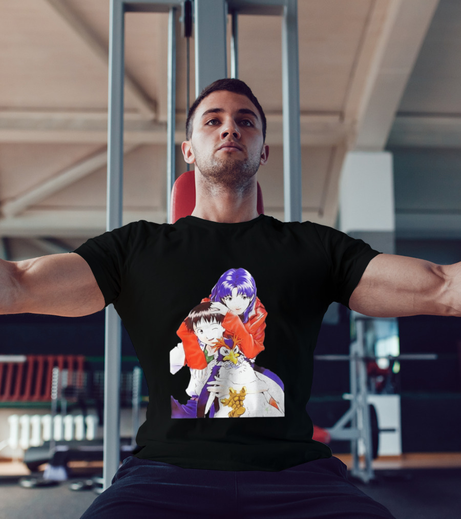Shinji Ikari Misato Katsuragi Pen Pen Neon Genesis Evangelion Anime Characters T-Shirt