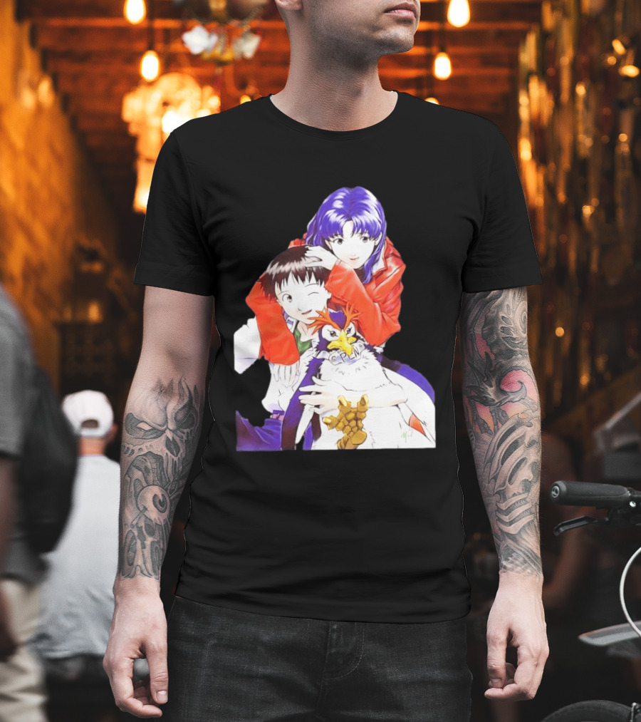 Shinji Ikari Misato Katsuragi Pen Pen Neon Genesis Evangelion Anime Characters T-Shirt