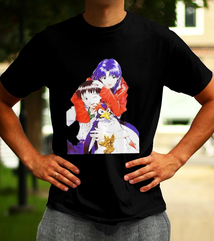 Shinji Ikari Misato Katsuragi Pen Pen Neon Genesis Evangelion Anime Characters T-Shirt