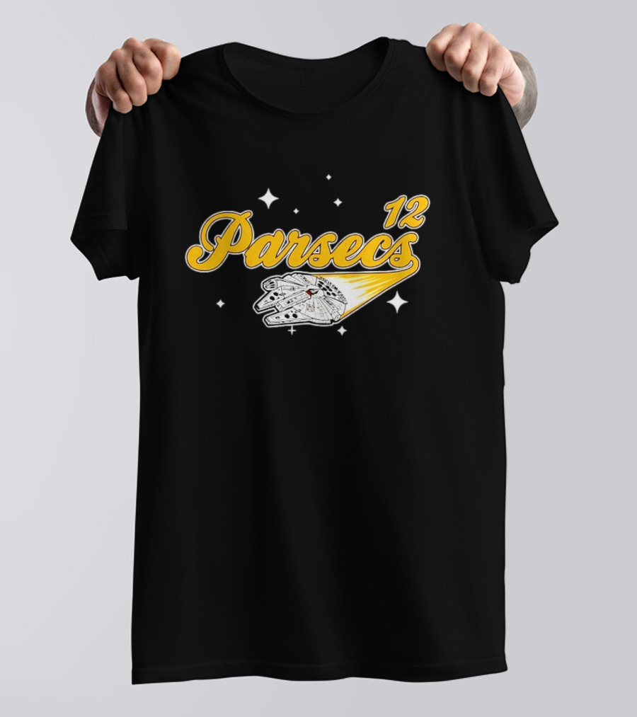 Millennium Falcon 12 Parsecs Star Wars Han Solo Baseball Script T-Shirt