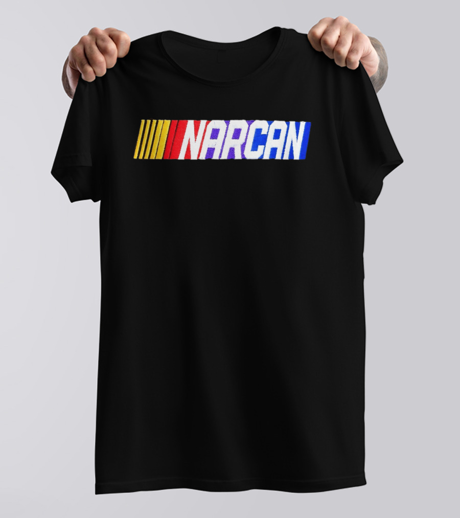 NASCAR Style NARCAN Text With Racing Stripes T-Shirt