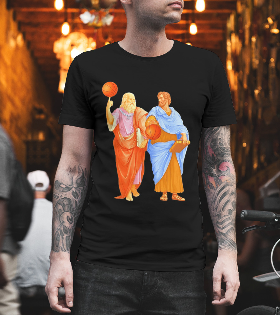 Plato Spinning Basketball Aristotle Playing Basketball In Ancient Greek Philosophy Duel T-Shirt