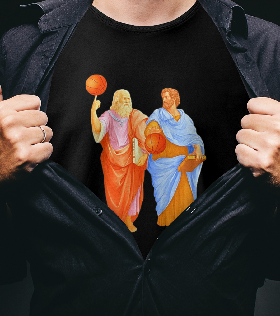 Plato Spinning Basketball Aristotle Playing Basketball In Ancient Greek Philosophy Duel T-Shirt