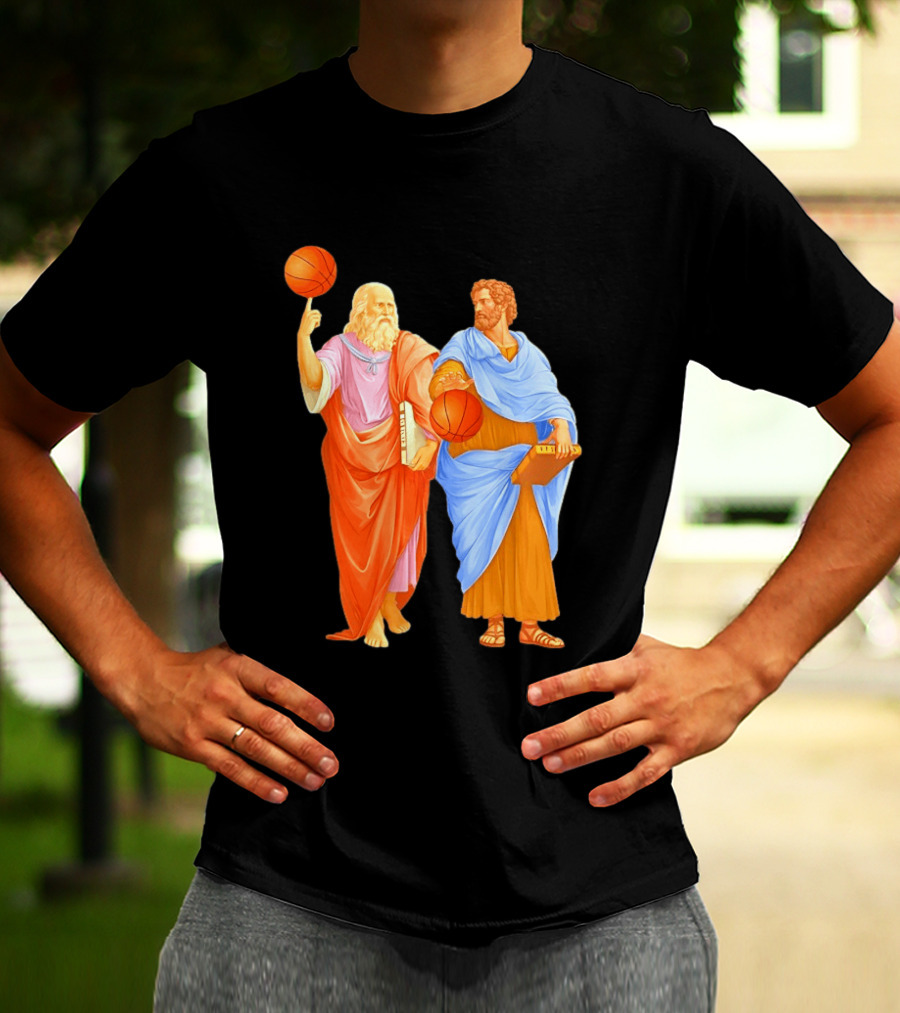 Plato Spinning Basketball Aristotle Playing Basketball In Ancient Greek Philosophy Duel T-Shirt