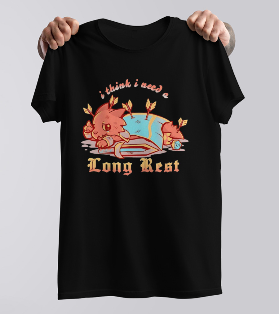 I Think I Need A Long Rest Warrior Cat Lying With Arrows DnD T-Shirt