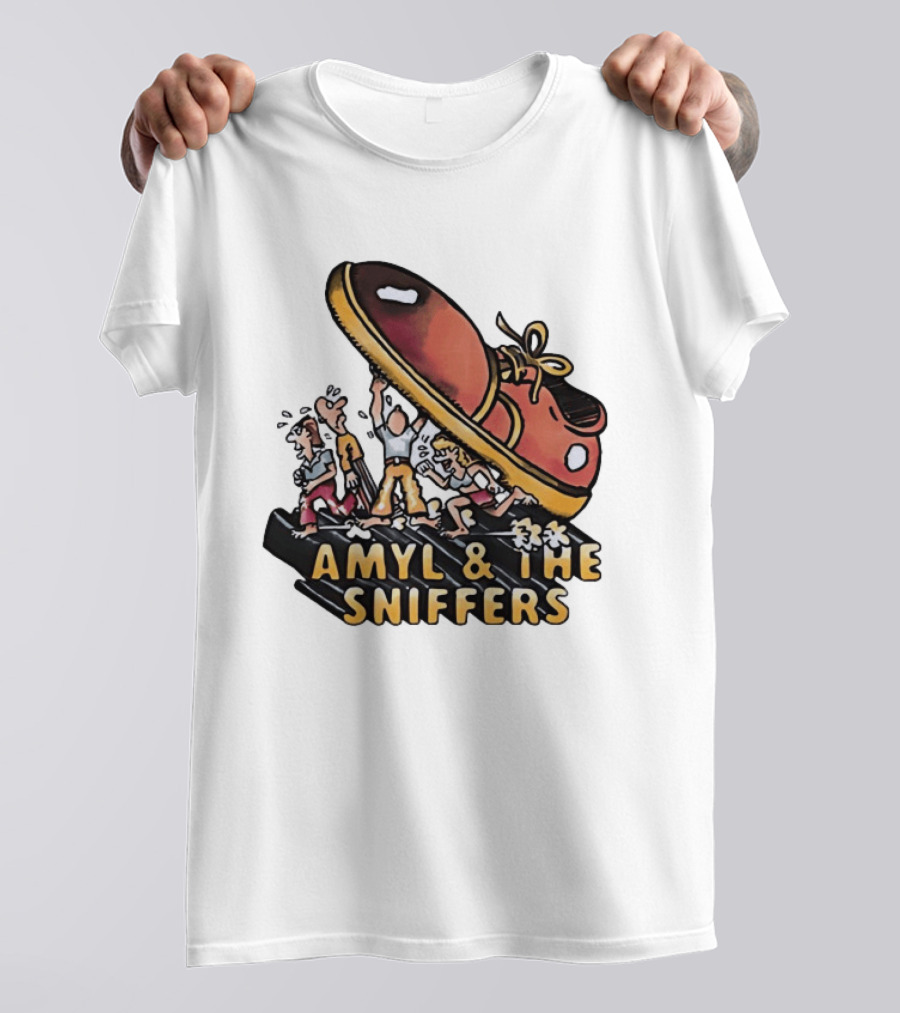 Amyl And The Sniffers Cartoon Giant Shoe Stomping T-Shirt