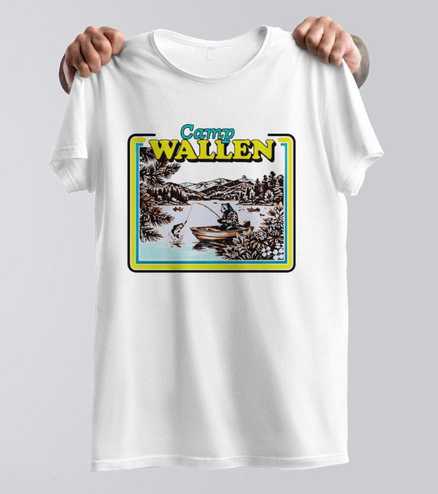 Camp Wallen Bear Fishing In Lake And Mountains Scene T-Shirt