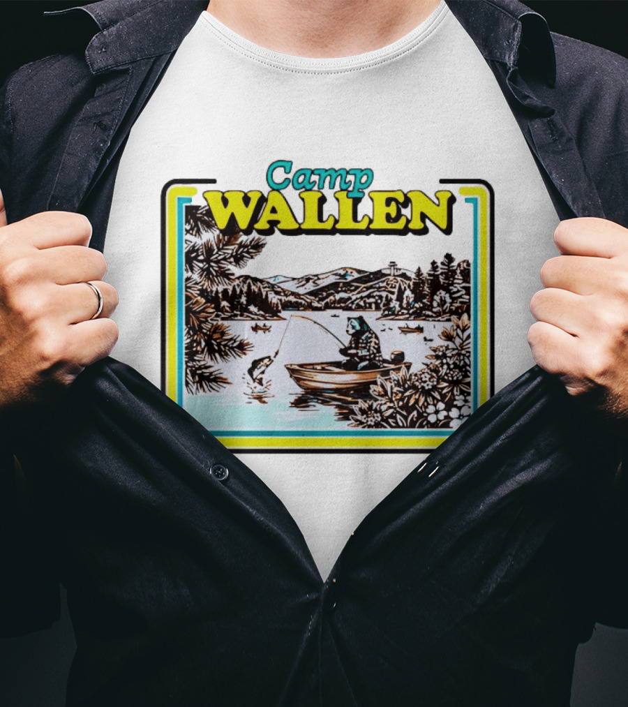 Camp Wallen Bear Fishing In Lake And Mountains Scene T-Shirt