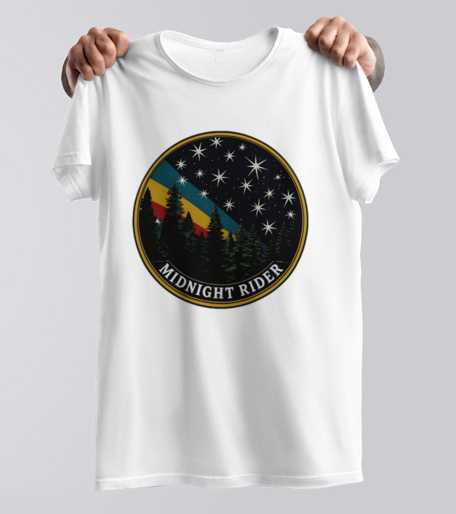 Midnight Rider Starry Night Pine Forest Retro Spectrum T-Shirt