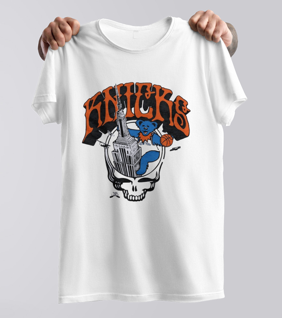 Knicks Grateful Dead Dancing Bear Empire State Building Skulls Basketball T-Shirt